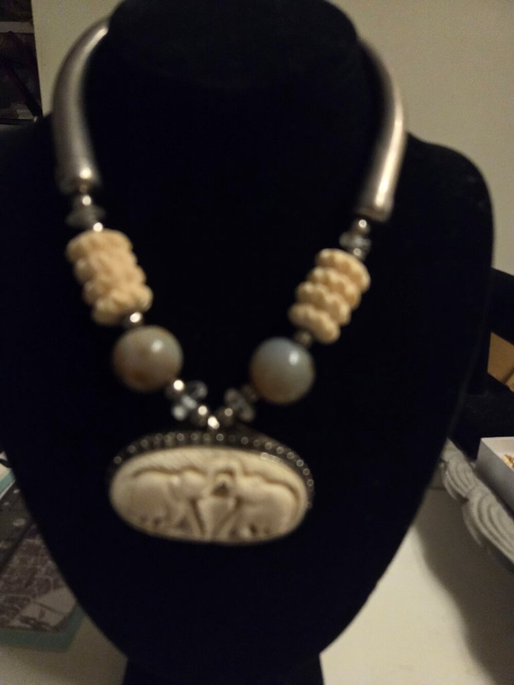 Bone elephant necklace